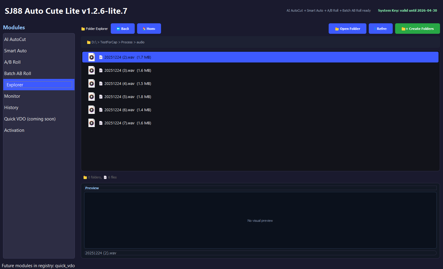 Explorer audio folder with real files